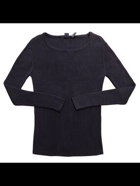 Vintage 90s GAP Ribbed Fitted Cotton Scoop Neck Sweater Navy Large